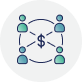 Icon of four figures connected through a dollar sign