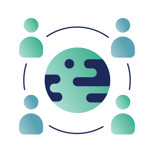 Icon of Globe and four figures around  it
