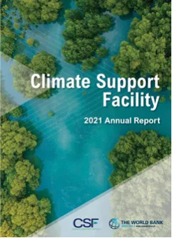 CSF Annual Report 2021/2022 cover: aerial footage of green trees and turquoise lake.