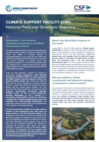 CSF National Plans & Strategies - Brochure cover with text.