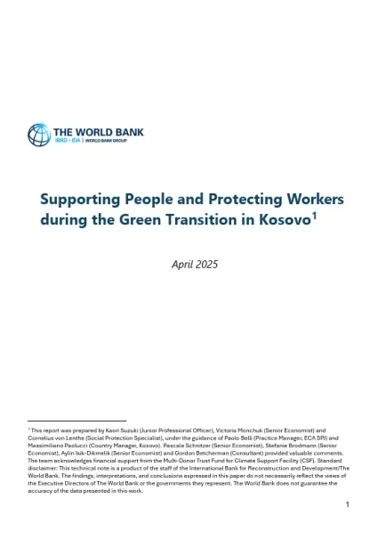 Supporting People and Protecting Workers during the Green Transition in Kosovo Supporting People and Protecting Workers during the Green Transition in Kosovo - cover